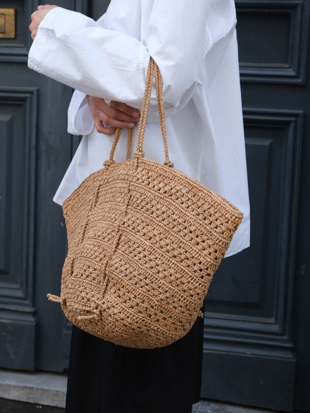 Cap grote raffia tas - Sans Arcidet