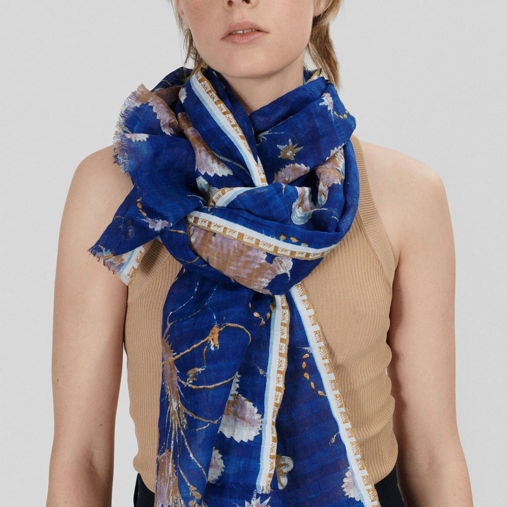 Flowered scarf navy Ps2476- Epice