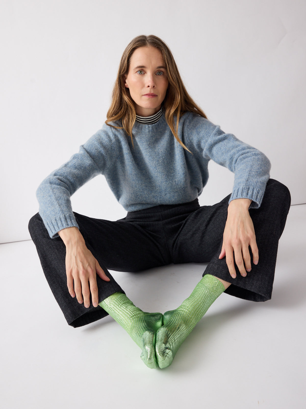 Ribbed laminated socks green - Maria La Rosa – Rue Blanche