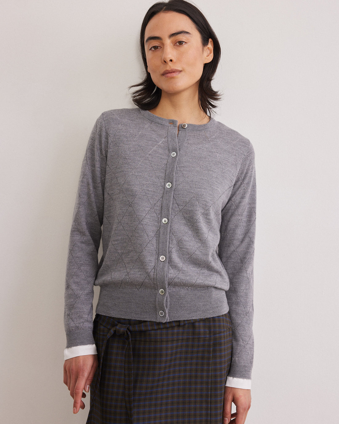 Meri48 Cardi Rond 23a  Grey Mel