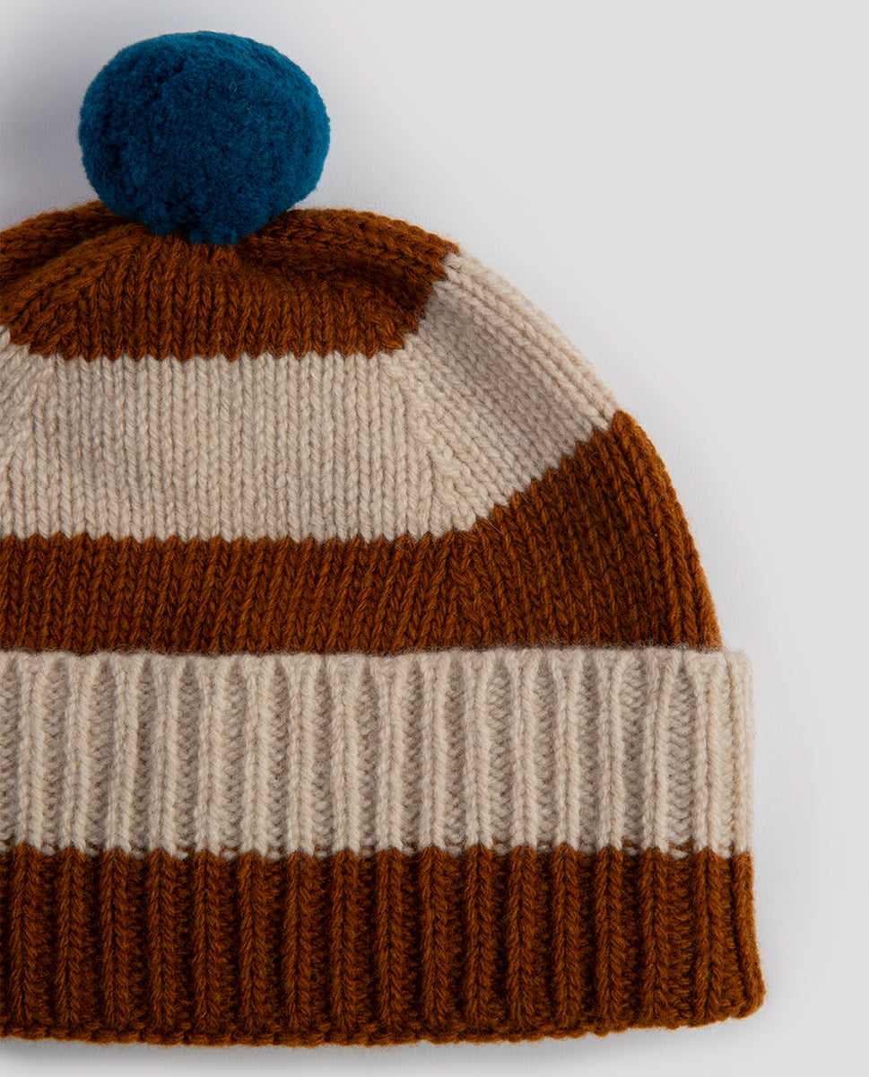 Pompom hat stripes cumin/oatmeal - Jo Gordon