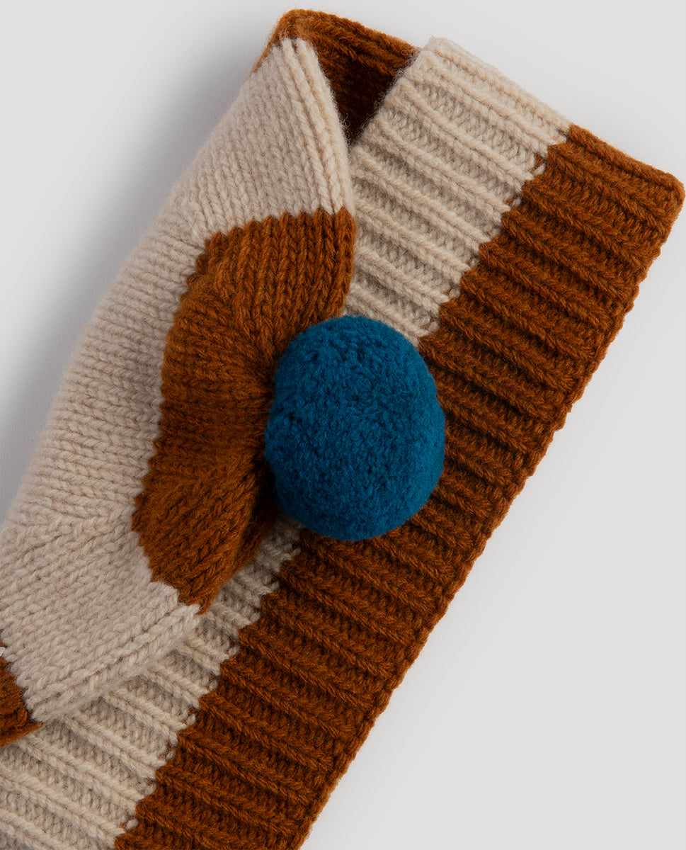 Pompom hat stripes cumin/oatmeal - Jo Gordon